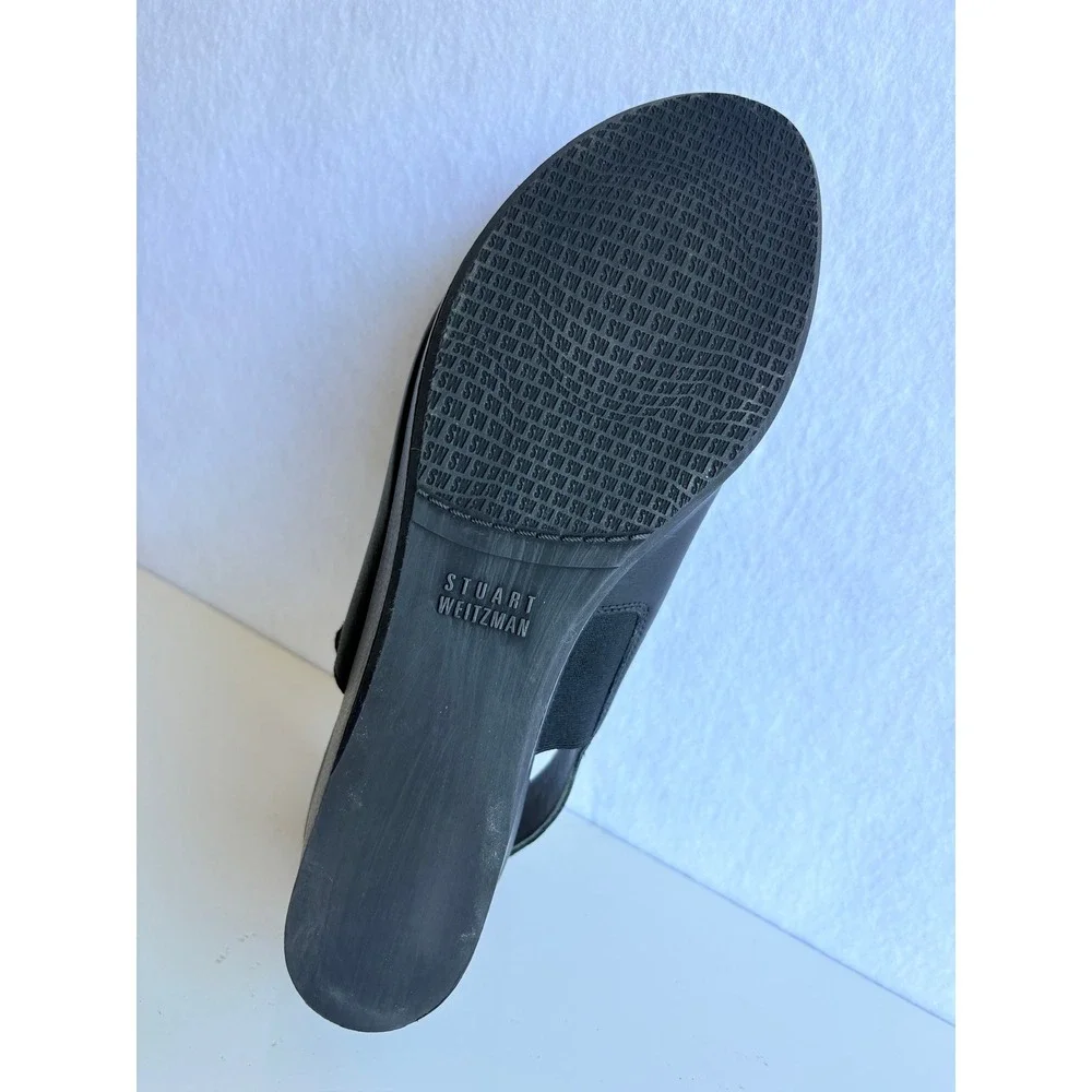 Stuart Weitzman Black Leather Platform Wedge Slingback Sandals U278829 Mens 9M
